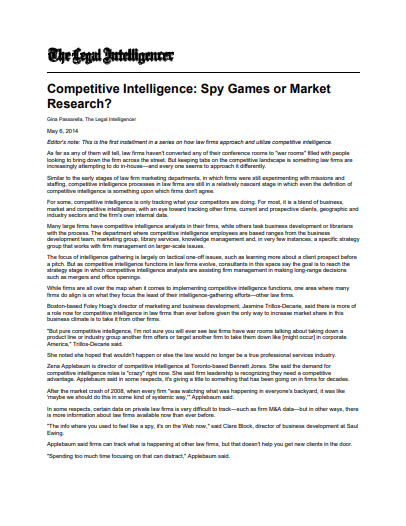 Competitive Intelligence: Spy Games Or Market Research Article