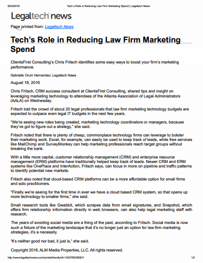 Tech's Role In Reducing Law Firm Marketing Spend Article