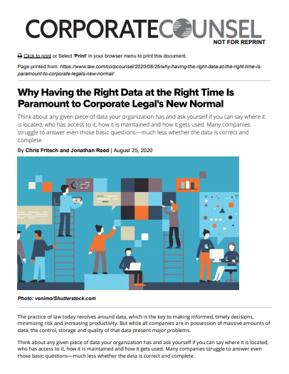 Why Having The Right Data At The Right Time Is Paramount To Corporate Legal's New Normal Article